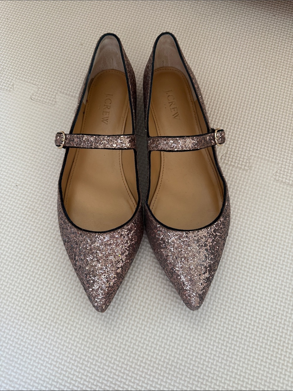 J. Crew Rose Gold Glitter Mary Jane Flats